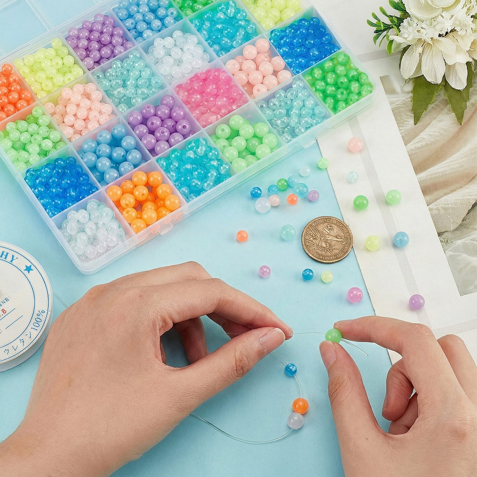 קופסת חרוזים עגולים זוהרים בחושך – תמונה 2