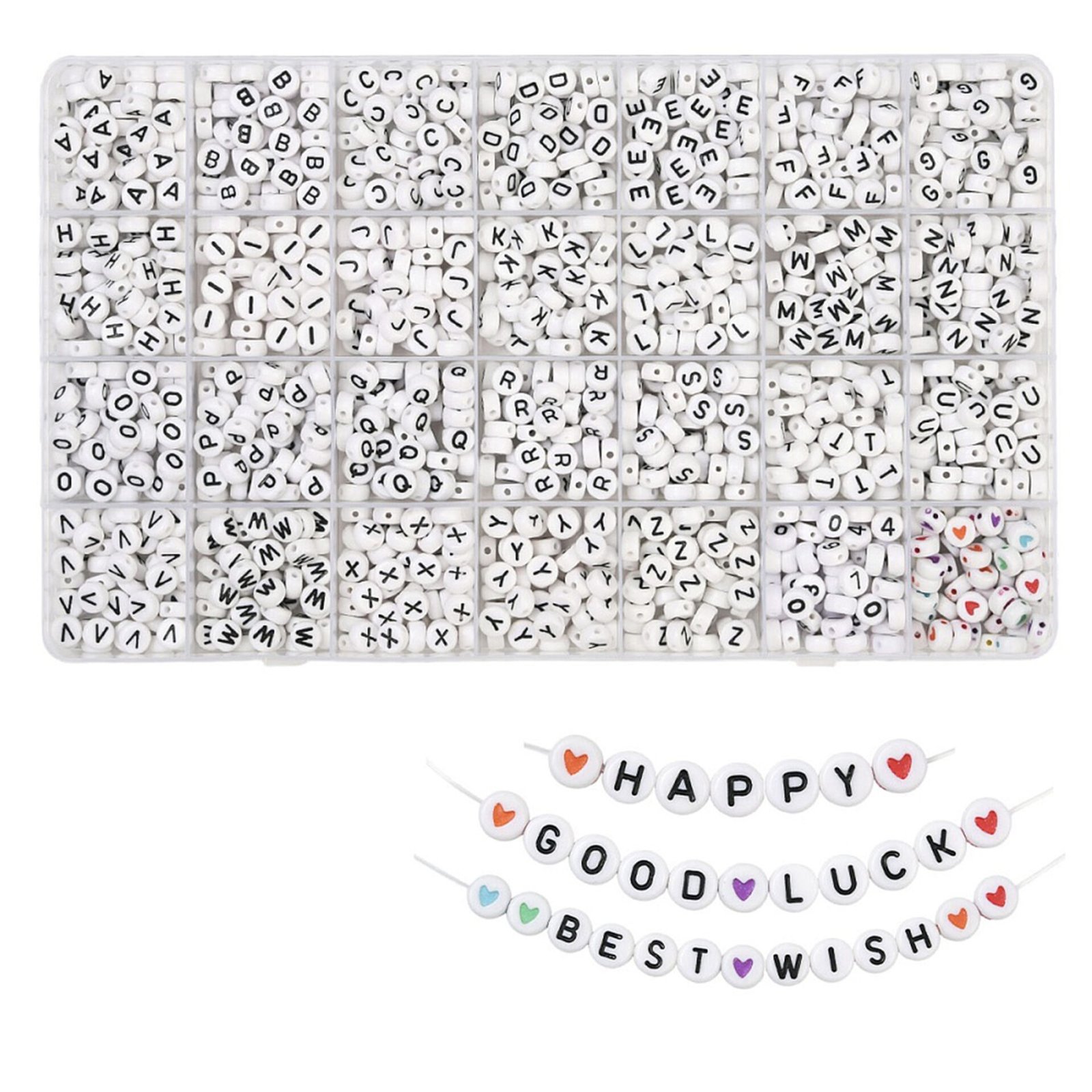 קופסת חרוזי אותיות באנגלית שחור לבן – תמונה 2