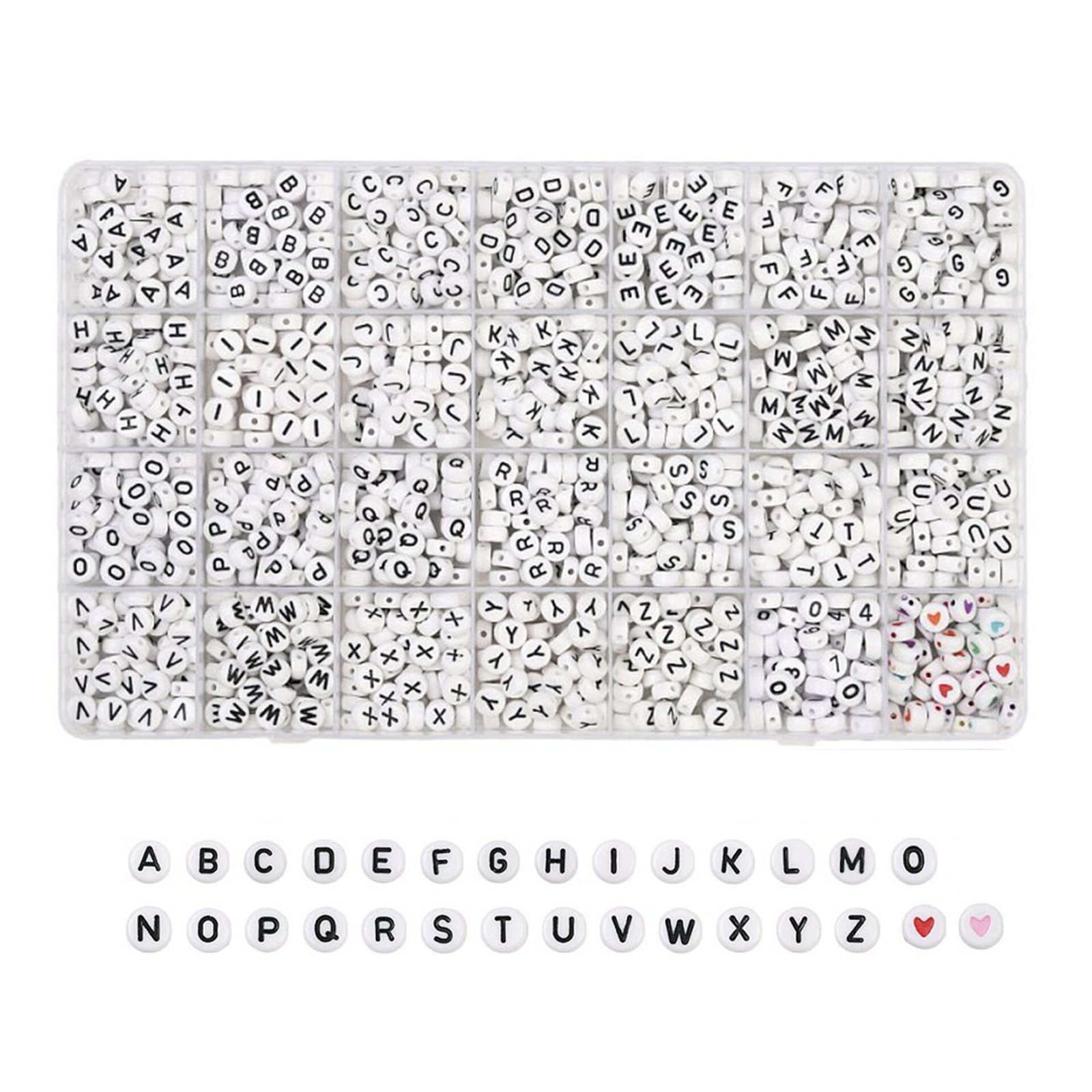 קופסת חרוזי אותיות באנגלית שחור לבן